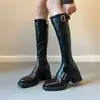 Botas de cano alto emagrecedoras, botas longas para outono e inverno, estilo coreano vintage, botas de montaria femininas de inverno com bico quadrado, botas de ajuste slim