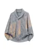 Suéter de punto trenzado estilo americano con cuello solapa, corte holgado y casual, perfecto para otoño e invierno, nuevo top de color liso