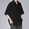 Camisa de Manga Corta para Hombre Verano Seda de Hielo Negra Sin Planchar Talla Grande Casual Streetwear Elegante Caída Holgada Anti-Arrugas Camisa Moderna