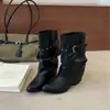Botines de tacón grueso estilo coreano Western vaquero para mujer, nueva colección otoño 2026, botas de moda retro y elegantes