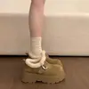 Sapatos Birkenstock com Sola Grossa, Aumentadores de Altura, Aveludados por Dentro, Espessos, Totalmente Fechados, Femininos, Novo Estilo 2026, Sapatos de Algodão com Pelo para Inverno, Botas de Neve, Mocassins