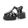 Sandálias Romanas Fechadas para Mulheres, Novidade Verão 2026 Sapatos Plataforma de Solado Grosso, Sapatos Gaiola Trançados Vazados com Salto Bloco para Mulheres