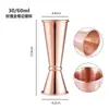 Taza medidora de acero inoxidable 304 de doble cabeza para coctelería, con anillo, para medir onzas, escala 30/60