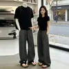 Calça Casual de Perna Larga com Padronagem Seersucker Verão Fresca de Seda Gelada Unissex Estilo Preguiçoso Solta Secagem Rápida Calça Curva