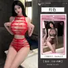 Ropa Interior de Malla Transparente con Aberturas y Agujeros Ropa Íntima Sexy Tentación Caliente Uniforme Colgante del Cuello Femenino Sexy Traje Sin Quitar W08