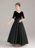 Vestido de piano negro con escote en V para niña, vestido de princesa para actuación, vestido de orquesta infantil de satén de manga media, ropa de escenario