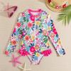 Comércio Exterior Moda Praia Infantil 2026 Novo Estilo Europeu e Americano Biquíni Estampado de Manga Longa para Crianças Maiores, Moda Praia para Meninas de Férias na Praia