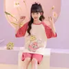 Pijamas de verano para niñas, de algodón peinado, de manga corta, con bonitos dibujos animados, ropa de casa para niños y niñas, de verano.