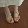 Couro Super Macio~Corte Vazado Tecido à Mão Estilo Férias Sapatos Romanos de Salto Alto para Mulheres no Verão Sandálias Elegantes de Bico Aberto com Saia