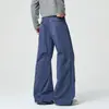 Pantalones casuales holgados de estilo callejero americano para hombre, corte limpio color liso holgados de pierna ancha plisados tipo paracaídas de pierna recta largos
