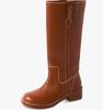 Outono e Inverno Novo Casual Versátil Bico Redondo Versátil Comércio Exterior Sapatos Femininos Salto Médio Grosso Botas de Cavaleiro Botas