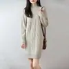Vestido de punto de lana pura para mujer, nuevo estilo otoño e invierno, elegante cuello semi-alto, moderno vestido suéter grueso de punto trenzado