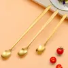 Cuchara cuadrada de acero inoxidable personalizada, cuchara para remover café, cuchara de postre, cuchara de regalo, cuchara de miel de mango largo, se puede imprimir con logo