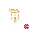 Plata de Ley S925 Cadena con Borla Pedrería Cabeza Plana Piercing Rosca Hueso de la Oreja Stud Pendiente shein Pendiente Anillo para Hueso de la Oreja