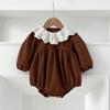 Novo Vestido de Menina Outono Bebê Estilo Coreano Manga Longa Gola de Renda Floral Vestido Princesa Roupa de Engatinhar para Bebê