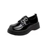 Zapatos Negros Pequeños de Cuero con Suela Gruesa para Mujer 2026 Primavera y Otoño Nuevos Estilo Británico Retro Charol Mocasines Planos con Plataforma Puntiagudos