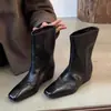 Versión de Piel de Vaca~Elegantes Botas de Monta Cuadradas, Delgadas, Sencillas, para Pantorrilla Ancha, para Mujer, Piel Genuina con Aumento Oculto de Altura, Botas de Gama Alta hasta Media Pantorrilla