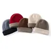 Gorro de punto de alta calidad con bloques de color, 100% cachemira pura, unisex, adecuado para otoño e invierno, versátil, talla grande, te mantiene abrigado y protege tus orejas