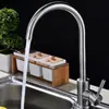 Grifo de Cocina de Acero Inoxidable 304 para Agua Caliente y Fría, Lavabo para Lavar Verduras, Grifo Giratorio Antisalpicaduras