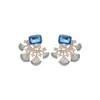 Pendientes Cuadrados con Forma de Abanico, Incrustaciones de Diamantes y Aguja de Plata, Pendientes Elegantes Estilo Palacio, Lujo Ligero, Estilo Niche de Gama Alta, Venta al por Mayor