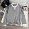 Nueva colección otoño/invierno: suéter de punto falso de dos piezas para hombre, un top de punto casual, cálido y de cuello redondo de una marca de moda