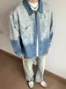 Jaqueta Jeans Bordada Degradê Design de Marca Floral Tendência Outono Retro Americana Estilo Unissex para Homens e Mulheres