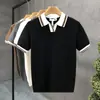 Camiseta fina de punto simple y elegante con cuello camisero para hombre, suéter casual de manga corta de seda helada de moda para hombre, camisa de verano de manga corta
