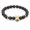 Pulsera elástica de una vuelta de 8 mm de piedra negra esmerilada con microincrustaciones de búho, explosiones europeas y americanas, pulsera personalizada en stock al por mayor