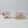 Taza de desayuno de cerámica pintada a mano con cerezas, taza de café de mano, taza linda para leche, plato de fruta al por mayor