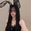 Faixa de Cabeça Cabeça de Gato Noturno, Véu Sexy, Orelhas de Coelho de Renda, Orelhas de Coelho Fofas de Celebridade da Internet, Faixa de Cabeça de Orelhas de Coelho Vermelhas de Ano Novo