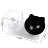 Cuenco Antideslizante Inclinado para Beber y Comer Gatos, Individual/Doble Cuenco, Cuenco con Orejas de Gato, Cuenco Grande para Agua, Cuenco con Patas Altas para Proteger la Columna Cervical, Doble Cuenco