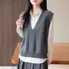 Chaleco de punto de algodón puro con cuello en V para mujer, nueva colección principios de otoño 2025, color liso, corte holgado, sin mangas, perfecto para usar en capas, top para mujer