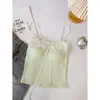 Camisola Feminina Canelada com Renda e Cadarço nas Costas com Bojo Embutido, Camada Base para Roupa Externa, Top Sem Alças
