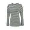 Estilo Europeu Outono Novo Listrado Moda Versátil Emagrecedor Fenda Lateral Manga Longa Camiseta Comprimento Médio Camisa Base