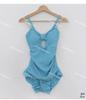 [3 colores] Nuevo traje de baño de una pieza para niña, de alto valor de color, con un deseo puro, de viento, para mujer, de vientre blanco, ajustado, fruncido, para estudiante.