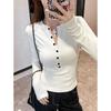 T-shirt Feminina Plus Size Estilo Garota Americana Quente, Colarinho Meio Aberto, Manga Longa, Slim, Camada Interna para Outono e Inverno