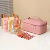 Bolso de maquillaje nuevo con patrón de molino de viento de PU, bolsa de almacenamiento portátil de mano, neceser simple de viaje de gran capacidad con doble cremallera
