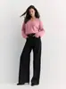Suéter de punto rosa con cuello en V para mujer, estilo perezoso holgado de otoño, suéter de punto suave y pegajoso, top de ropa nueva de otoño para mujer