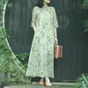 2024 Verão novo chinês retro melhorado cheongsam vestido feminino stand collar Ramie artística estampada saia longa