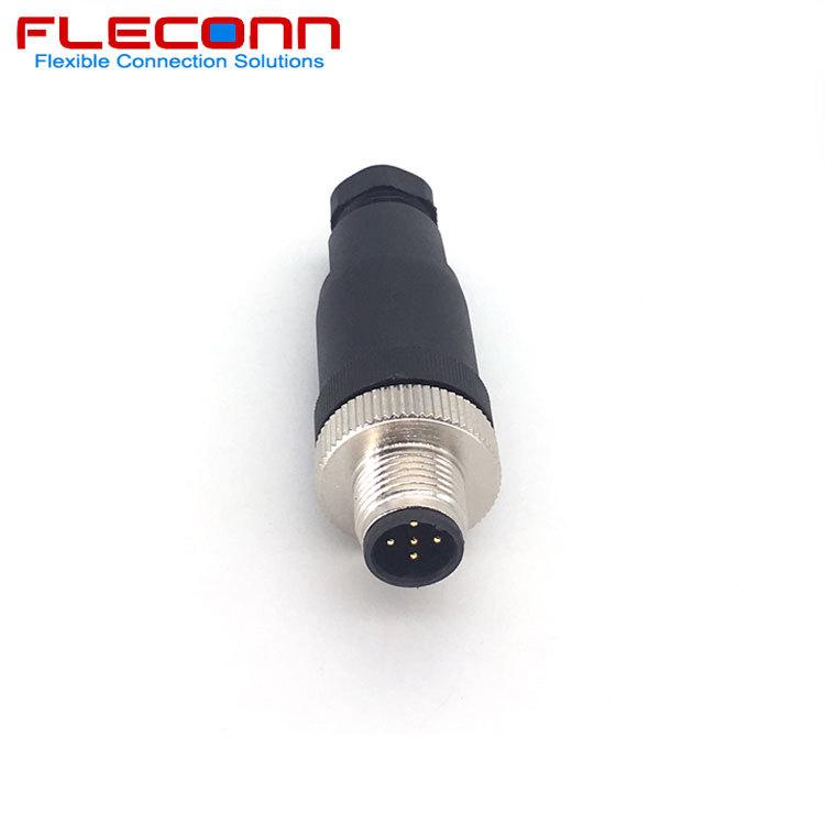 M12-5芯传感器公头连接器-180度5P直型现成焊线式接线