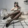 Meias de seda pretas do sexo abrem a virilha Sexy que flerta a cama Tearable Meias Meias de arrastão ocas adultas mais meias de liga do tamanho