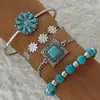 Pulsera de Hoja Turquesa Estilo Bohemio Transfronterizo Set de Pulseras de Flor de Lazo Estilo Étnico Turquesa