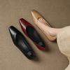 Versión de Punta Cuadrada ~ Completamente de Cuero por Dentro y por Fuera, Boca Baja, Zapatos de Mujer que Aumentan la Altura, Nuevos Versátiles para el Trabajo, Zapatos de Trabajo de Cuero Genuino de 3 cm, Zapatos de Mujer Ol