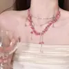 Collar de Capas con Perlas Rosa Pure Desire para Mujer Lujo Ligero Nicho Alto Grado Temperamento Personalidad Moda Versátil
