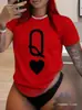 Camiseta Casual Feminina Inawly para Aliexpress Transfronteiriço com Carta de Poker Rainha