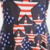 Vestido Retro Estilo Hepburn para Mujer con Cuello Redondo y Mangas Cortas, Estampado de Bandera Americana y Cinta Negra, Vestido de Dobladillo Amplio 8030