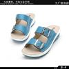 Sandalias de verano para mujer, informales, de tacón medio y suela gruesa, antideslizantes, con hebilla de metal, de piel color caramelo para playa