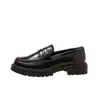 Cuero Genuino Estilo Británico Zapatos Pequeños de Cuero para Mujer Zapatos de Suela Gruesa Planos Negro Mocasines Retro Zapatos de Trabajo Versátiles Tacón Medio Profesionales