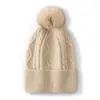 Chapéu de Cashmere para Mulheres 100% Cashmere Puro Novo Estilo da Moda com PomPom e Ponto Trançado Versátil Cor Sólida Chapéu de Tricô Quente