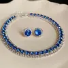 Aretes Cuadrados de Esmeralda Incrustados de Diamantes, Accesorios para Collares, Aretes de Estilo Palacio para Mujer, Juego de Joyería de Lujo Ligero y de Alta Gama al por Mayor